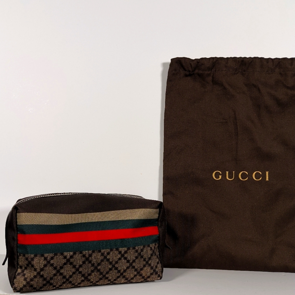 VINTAGE!!! Gucci brown bag with green& red stripe men/women W/ COA